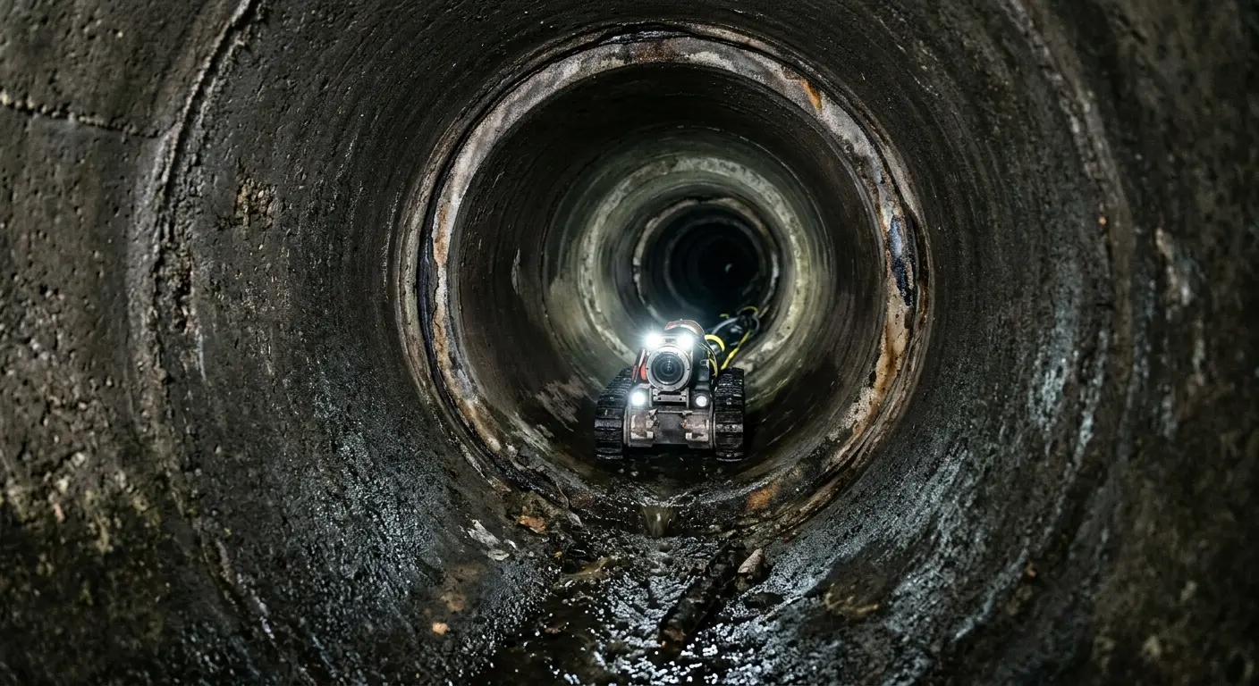 Robotic sewer camera inspecting pipe interior for Sewer Line Cleaning in Alton